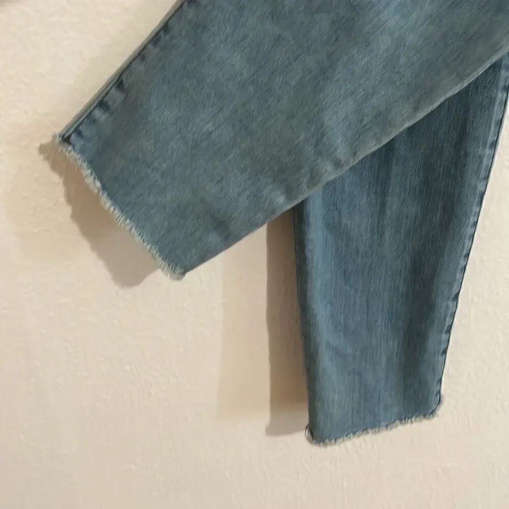 J Crew Fair Trade Certified Light Wash Button Fly Front Raw Hem Skinny Jeans 26